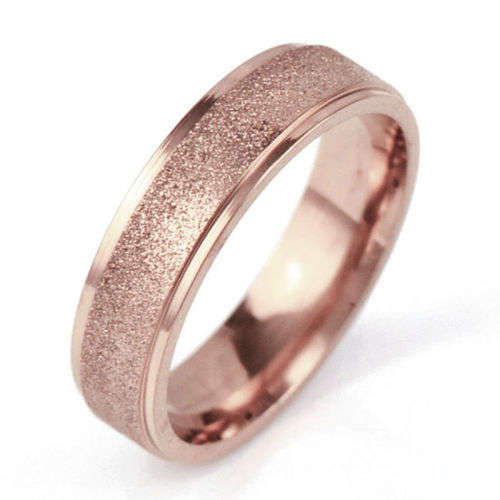 Stainless Steel Rose Gold Frosted Ring - Size 14