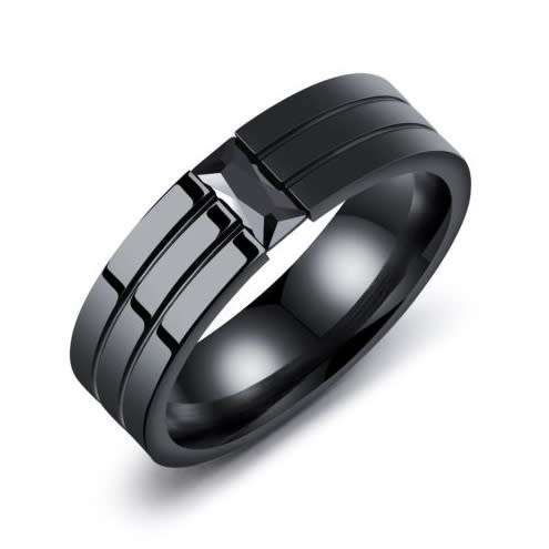 Elegant Men's Black Stainless Steel Crystal  Ring - Size  13
