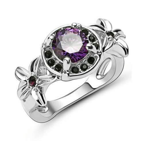 White Gold Filled Purple Crystal Fashion Ring - Size 8