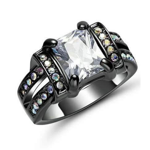 Black Gold Filled White Crystal Fashion Ring - Size 7