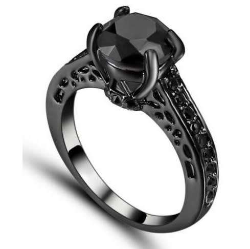 Black Gold Filled Black Crystal Fashion Ring - Size 8 1/2