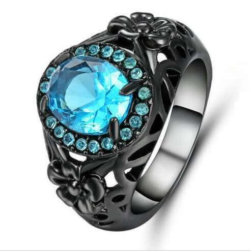 Black Gold Filled Blue Crystal Fashion Ring - Size 8 1/2