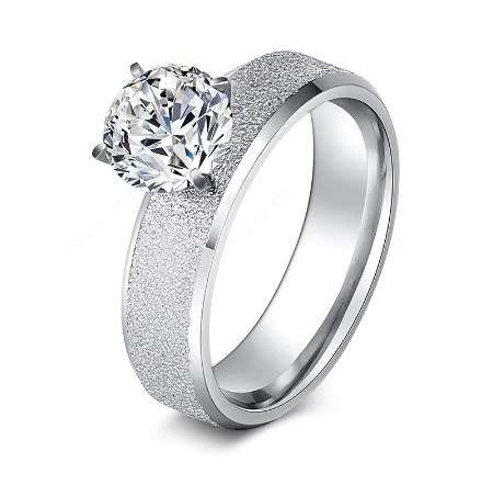 Gorgeous Stainless Steel Frosted CZ Crystal Ring - Size 7