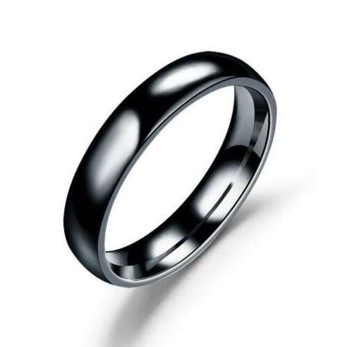 Stainless Steel Polished Black Ring - Size 13