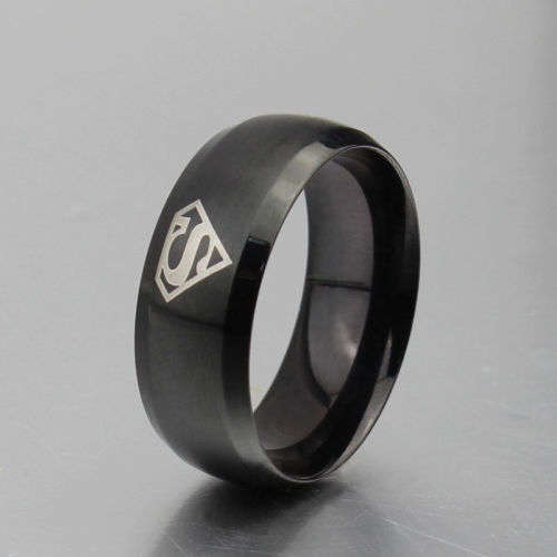 Black Stainless Steel Superman Ring - Size 12