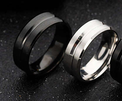 COMBO - 2 Rings - Stainless Steel Rings (Black - Size 12) (Silver Size 8)
