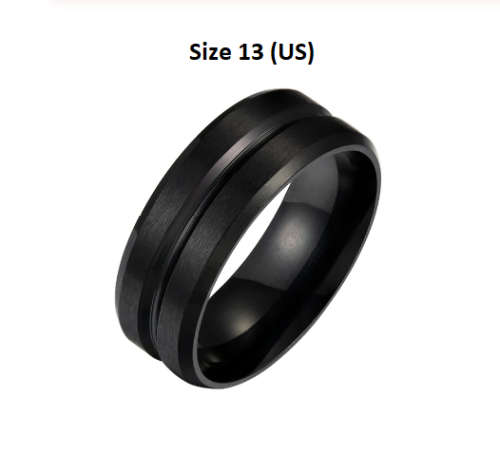 COMBO - 2 Rings - Stainless Steel Rings (Black - Size 13) (Silver Size 12)
