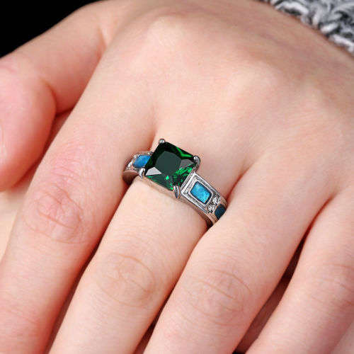 Green & Blue Crystal Fashion Ring - Size 9