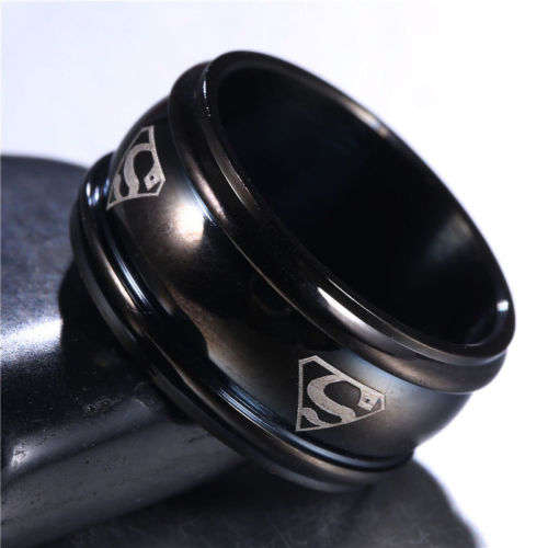 Black Stainless Steel Superman Ring - Size 9