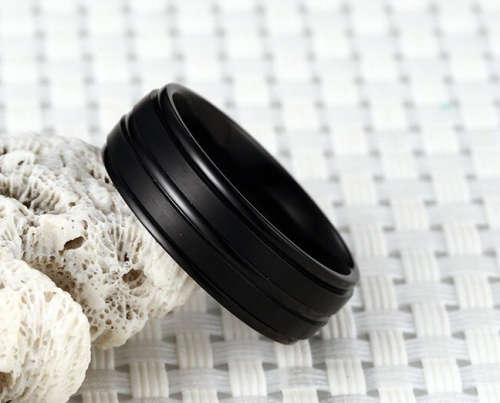 Elegant Men's Black Stainless Steel Fashion Ring - Size  6