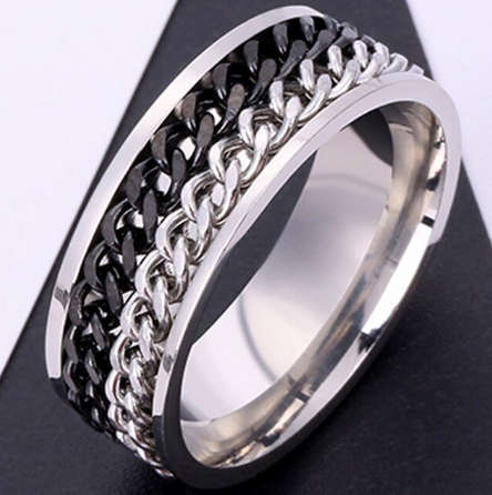 Stainless Steel Spinner Chain Fashion Ring - Size 10 1/2