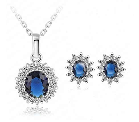 Beautiful Blue Crystal Fashion Jewellery Set - Necklace & Earrings