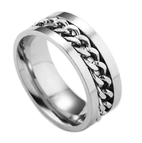 Stainless Steel Spinner Chain Fashion Ring - Size 10