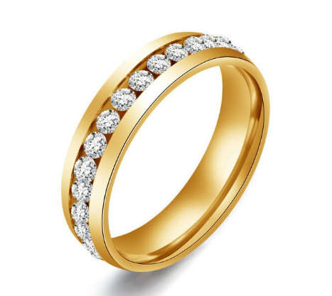 Luxurious Stainless Steel Crystal Ring - Size 8