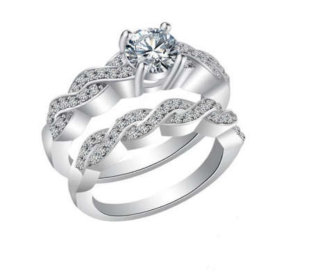 Stunning 2 Piece White Crystal Fashion Ring - Size 6 1/2