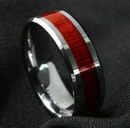 Stainless Steel Faux Wood Inlay Fashion Ring - Size 10