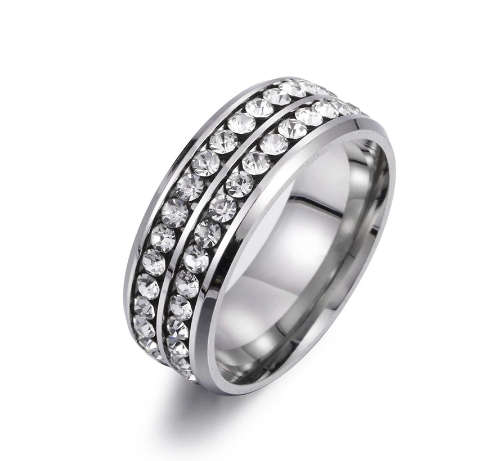 Stunning Stainless Steel Crystal Ring - Size 10