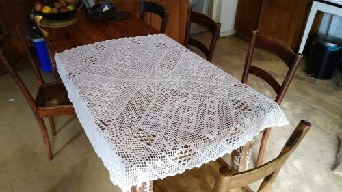 Crochet tablecloth - white - roughly circular
