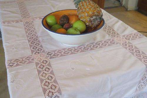 Pink tablecloth with lace border