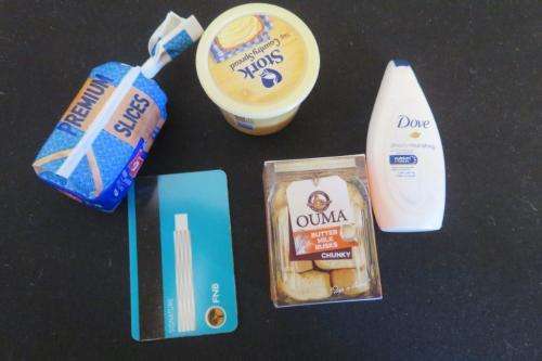 Checkers minis - sasko bread, stork margarine, dove, ouma rusks , fnb card