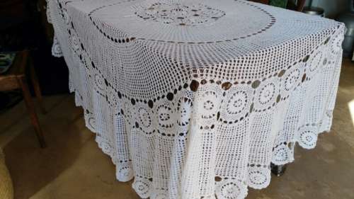 Large round crochet tablecloth - handmade - 230 cm