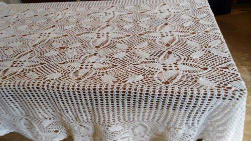 Large white crochet tablecloth