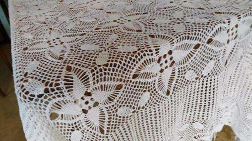 Large white crochet tablecloth