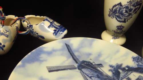 Delft items - vase, shoes, plate, pot