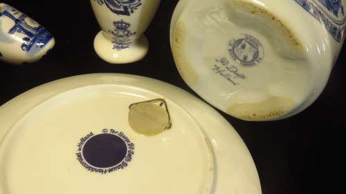 Delft items - vase, shoes, plate, pot