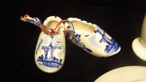 Delft items - vase, shoes, plate, pot