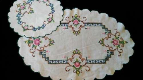Embroidered vanity set - cross stitch