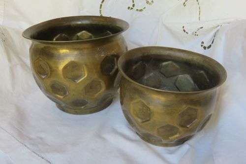 Brass planters x 2 - 13,5 and 10,5cm