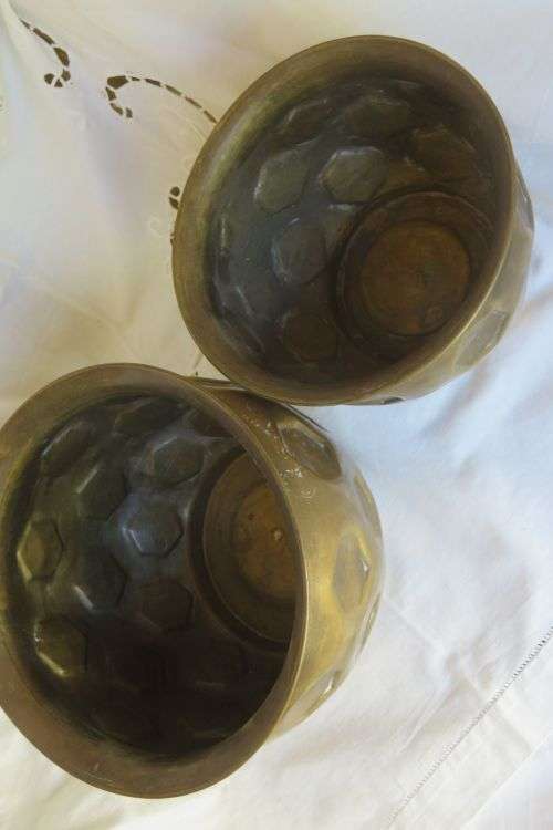 Brass planters x 2 - 13,5 and 10,5cm