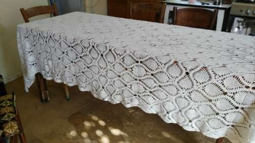 Large white crochet tablecloth 280 x 190cm