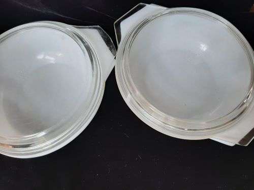 JAJ Pyrex milk glass oven dishes with glass lids
