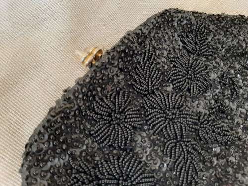 Evening purse, small clutch bag - back beads and sequins - handbeaded in Hong Kong