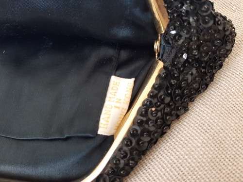 Evening purse, small clutch bag - back beads and sequins - handbeaded in Hong Kong