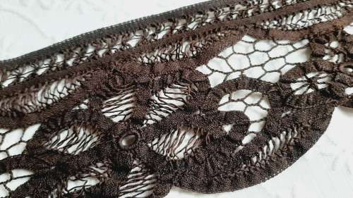 Tape lace trim - dark brown/charcoal cotton - 8cm wide - price is per metre