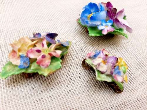 Bone china flower brooches x 3 - chipped