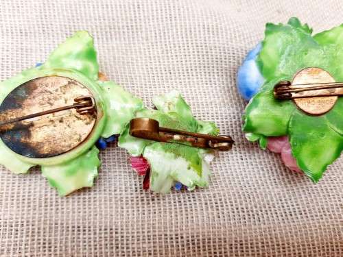 Bone china flower brooches x 3 - chipped