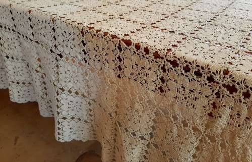 Ecru hand Crochet tablecloth  145cm x 165cm