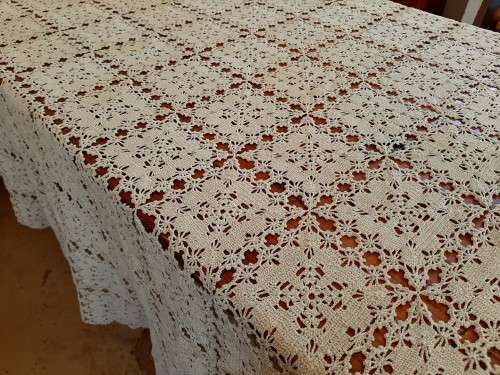 Ecru hand Crochet tablecloth  145cm x 165cm
