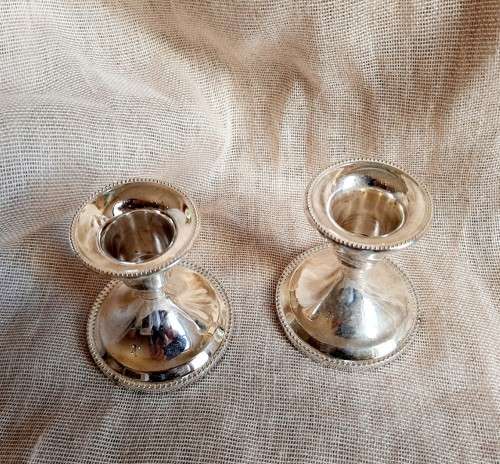 Pair of small silver plated candlestick holders - 7cm high