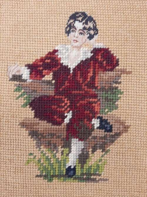 Tapestry - with petit point face -  framed without glass - 19 x 22 cm (inside of frame)
