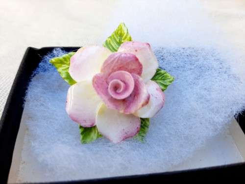 Bone china flower brooch - made in England - good condition