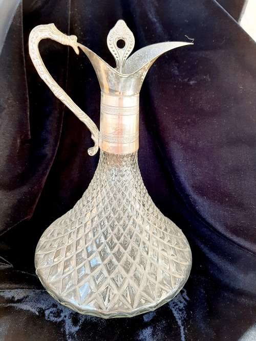 Ship`s decanter with silverpate detail - 26cm high