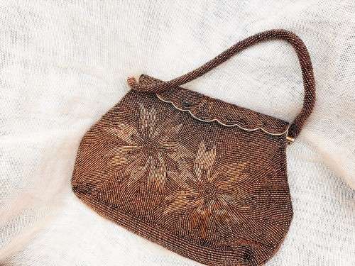 Evening bag - heavily beaded - bronze - stunning - very good condition