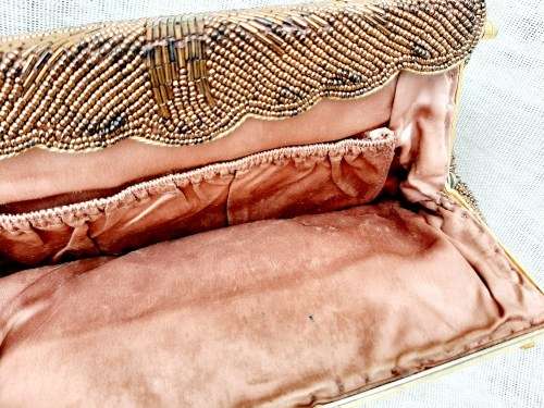 Evening bag - heavily beaded - bronze - stunning - very good condition