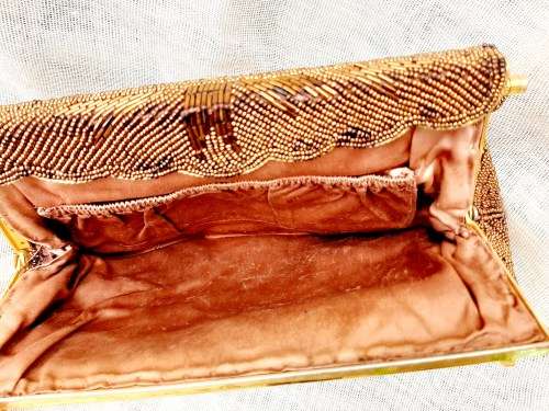 Evening bag - heavily beaded - bronze - stunning - very good condition