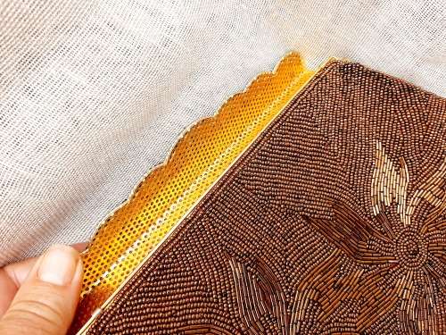 Evening bag - heavily beaded - bronze - stunning - very good condition